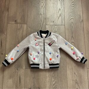 Truly Me by Sara Sara Girls Size 4 Outer Space Metallic Pom Pom Bomber Jacket